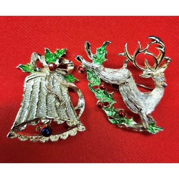 Christmas Pins Brooches Christmas Bell Deer - Picture 1 of 11
